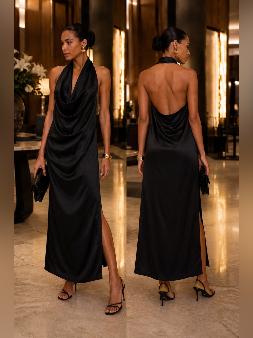 Luxury Malene Birger Charmie Backless Halter Cowl Neck Midi Dress EU 36 US 4